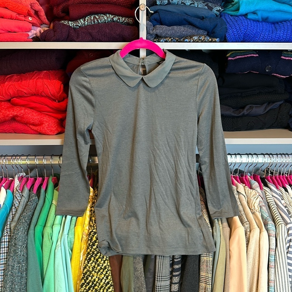 Ann Taylor gray collared 3/4 quarter length sleeve top size XS​